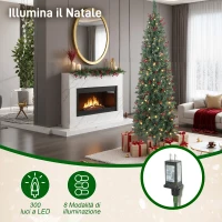 HOMCOM Albero di Natale Illuminato con 300 Luci LED, 55 Pigne e 55 Grappoli di Bacche, Ø75x210 cm, Verde e Argento(m-5)