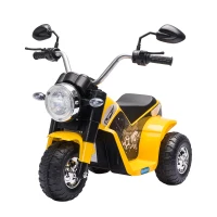 HOMCOM Moto Elettrica per Bambini a 3 Ruote con Luci e Suoni, Batteria Ricaricabile 6V, Velocità 2 km/h, per Bimbi da 18-36 Mesi, 72cmx57cmx56cm Gialla(m-1)