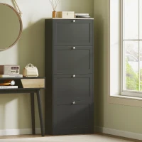 HOMCOM Meuble à chaussures 24 paires, armoire à chaussures avec 4 tiroirs rabattables, étagères réglables, 60x23,5x153cm, noir(m-8)