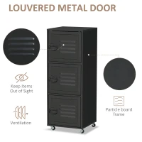 HOMCOM Rolling Storage Cabinet 3-Tier Mobile File Cabinet with Wheels & Metal Doors for Home Office, Living Room, Black(m-5)