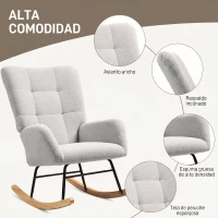 HOMCOM Silla Mecedora Tapizado de Terciopelo Teddy con Reposabrazos Acolchado Grueso Patas de Madera Gris Claro(m-5)
