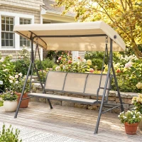 Outsunny Leagăn de grădină cu 3 locuri, copertină, șezut respirabil și cadru din oțel, bej(m-9)
