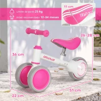AIYAPLAY Bicicleta sin Pedales Limitado a 135° Asiento Ajustable Ruedas Traseras con Luces para Niños y Niñas de 1 a 2 Años Rosa(m-3)