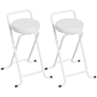 HOMCOM Tabourets de Bar Pliants Lot de 2, sans Assemblage, Chaises de Bar, Assise Rembourré 63H cm, Cadre en Acier, Blanc(m-1)