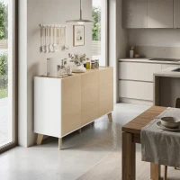 HOMCOM Bufet cu Uși Soft-Close 120 cm, Lemn și Alb(m-9)