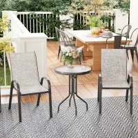 Outsunny Set Mobilier de Grădină din 3 Piese cu Scaune Suprapozabile și Masă din Sticlă, 54x71x93 cm, Gri Închis(m-2)