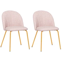 HOMCOM Set de 2 scaune de sufragerie din material cu efect de in cu picioare din oțel, 55.5x59x81 cm, roz și auriu(m-12)