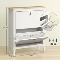 HOMCOM Zapatero Estrecho con 2 Compartimentos y Tiradores de Cuero PU para Pasillos y Recibidores 80x24x95,5 cm Blanco y Madera(m-3)