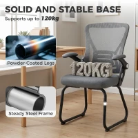 HOMCOM Office Chair, Ergonomic Desk Chair No Wheels with Mesh Backrest and Steel Legs for Home Conference Room, Dark Grey(m-7)