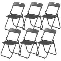 HOMCOM Juego de 6 Sillas Plegables de Plástico con Respaldo Curvo Diseño Ventilación Estructura de Acero 48,5x47x75 cm Negro(m-11)