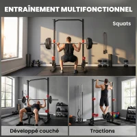 SPORTNOW Power Tower Multifonction Charge 500 kg, Barre de Traction, Rack de Squat, Supports pour Disques, 157x105x205cm, Rouge(m-5)