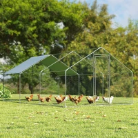 PawHut Gallinero para Exterior Grande de Acero Galvanizado 5,1x3x1,9 m 15,3 m² con Cubierta Tela Oxford y Cerradura Plata(m-10)