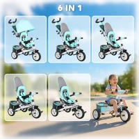 HOMCOM 6 in 1 Kids Trike with Parent Handle, Canopy, 5-point Seat Belt, Storage, Footrest, Brake, for 1-5 Years, Green(m-4)