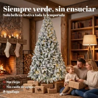 HOMCOM Árbol de Navidad Nevado con 240 Luces LED Blanco Cálido 200 cm 850 Ramas Ignífugas Abatibles Base Metálica Plegable(m-4)