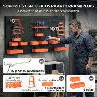 HOMCOM Organizador de Herramientas de Pared de 33 Piezas 120x60 cm con Ganchos Contenedores y Estantes  Negro y Naranja(m-5)