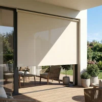 Outsunny Store extérieur enrouleur 2,4 x 1,6 m store occultant vertical brise-vue rétractable imperméable, anti-UV30+, crème(m-8)