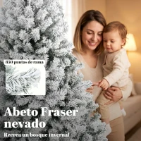 HOMCOM Árbol de Navidad Nevado con 240 Luces LED Blanco Cálido 200 cm 850 Ramas Ignífugas Abatibles Base Metálica Plegable(m-6)