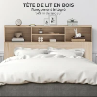 HOMCOM Tête de lit sur pied avec rangements, accessoire de lit 4 compartiments ouverts, 160 x 20,2 x 108,2 cm, bois naturel(m-6)