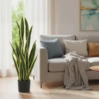 Outsunny Sanseveria Artificiale in Vaso da Esterno e Interno con 21 Foglie Modellabili, Ø20x90 cm(m-10)