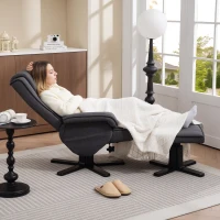 HOMCOM Swivel Recliner Chair with Footstool - Charcoal Grey Linen(m-7)
