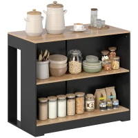 HOMCOM Bar Insulă Bucătărie cu 3 Rafturi pentru Living și Sufragerie, 113x60x90 cm, Negru și Lemn(m-11)