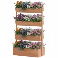 Outsunny Jardinera de Madera de 4 Niveles Jardinera Elevada Exterior con Orificios de Drenaje Tela no Tejida Marrón(m-11)