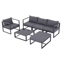 Outsunny 6 PCs Outdoor Indoor Sectional Sofa Set Thick Padded Cushions Aluminium Frame 5 Seaters 1 Coffee Table Footrest Grey(m-1)
