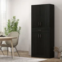 HOMCOM Buffet haut armoire de cuisine 4 portes 2 placards et 1 tiroir central hauteur 180 cm avec 2 étagères réglables noir(m-11)