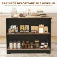 HOMCOM Bar Insulă Bucătărie cu 3 Rafturi pentru Living și Sufragerie, 113x60x90 cm, Negru și Lemn(m-4)