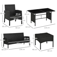 Outsunny 5 Seater Rattan Garden Furniture Set with Cushions, 6 Piece Patio Rattan Furniture Sofa Set with Armchairs,  Footstools, Glass Table for Conservatory, Cream White(m-13)