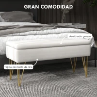 HOMCOM Banco Pie de Cama Tapizado en Lino Sintético con Patas de Acero y Asiento Acolchado Crema(m-4)