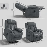 HOMCOM Sillón Relax Reclinable Eléctrico Levanta Personas con Puerto USB Control Remoto Asiento Ancho Reposapiés Gris(m-3)