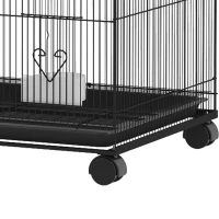 PawHut Grande Cage à Oiseaux sur Roulettes en Acier, Plateau Amovible, Portes, Perchoirs, Mangeoires, 77x46,5x141cm, Noir(m-13)