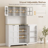 HOMCOM 175cm Tall Kitchen Cabinet, Kitchen Cupboard with Rubbish Bin Cabinet, 3 Door Shelves and 2 Acrylic Doors, White(m-7)
