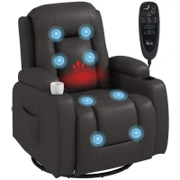 HOMCOM PU Leather Recliner Chair, Recliner Armchair with Extended Footrest, Cup Holders and Side Pockets, Dark Brown(m-15)