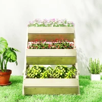 Outsunny 3 Tier Raised Garden Bed Wooden Elevated Planter Box Kit, 66L for Flower, Vegetable, Herb, 65x75x78cm, Green(m-7)