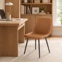 HOMCOM Set de 2 scaune de sufragerie moderne, spătar și șezut curbat, cu tapițerie sintetică, 51x61x78cm, maro(m-4)