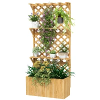 Outsunny 52L Wooden Planter, with Trellis and Shelves - Natural Finish(m-11)