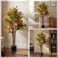 HOMCOM Crotón Artificial 120 cm Planta Artificial Decorativa con Maceta y Hojas para Decoración del Interior Multicolor(m-7)