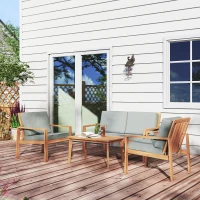Outsunny 4-Piece Wooden Garden Furniture Set with Cushions - Teak(m-10)