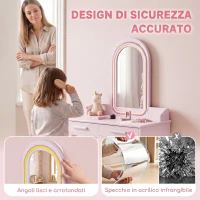 AIYAPLAY Set Toeletta Trucco Bambina con Sgabello, Specchio e LED a 3 Colori, Età 3-8 Anni, Rosa(m-6)