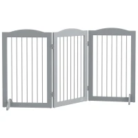 PawHut Foldable Dog Gate, Freestanding Pet Gate, with Two Support Feet, for Staircases, Hallways, Doorways - Grey(m-1)