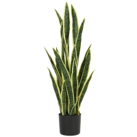 Outsunny Sanseveria Artificiale in Vaso da Esterno e Interno con 21 Foglie Modellabili, Ø20x90 cm(m-1)