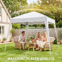 Outsunny Gazebo Pieghevole da Giardino 2.4x2.4m con Struttura in Acciaio e Corde Antivento, Bianco(m-4)