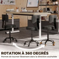 HOMCOM Tabouret à Roulettes, Hauteur Réglable 72-87,5cm, Tabouret de Massage Assise et Dossier Rembourrés, Pivotant 360°, Noir(m-5)