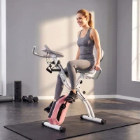 SPORTNOW 4-In-1 Folding Exercise Bike with Resistance Bands, Bluetooth App, 8-Level Magnetic Resistance, LCD Display, Pink(m-14)
