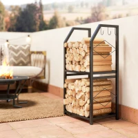 Outsunny Portalegna da Esterno e Interno a 2 Livelli con 3 Ganci Laterali in Acciaio, 41x30x81 cm, Nero(m-9)