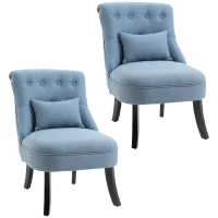 HOMCOM Tub Chair, Armless Single Sofa, Modern Button Tufted Armchair, Upholstered Linen Fabric Longue Accent Chair for Living Room, Bedroom, Set of 2, Blue(m-1)