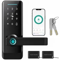HOMCOM Smart Door Lock, 5-in-1 (Fingerprint/Passcode/Bluetooth APP/NFC Card/Key), Built-in Doorbell, Keyless Electronic Lock(m-15)