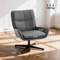 HOMCOM Butaca de Salón Tapizado en PU Sillón Lectura con Asiento Acolchado Reposabrazos Patas Metálicas Gris(m-3)